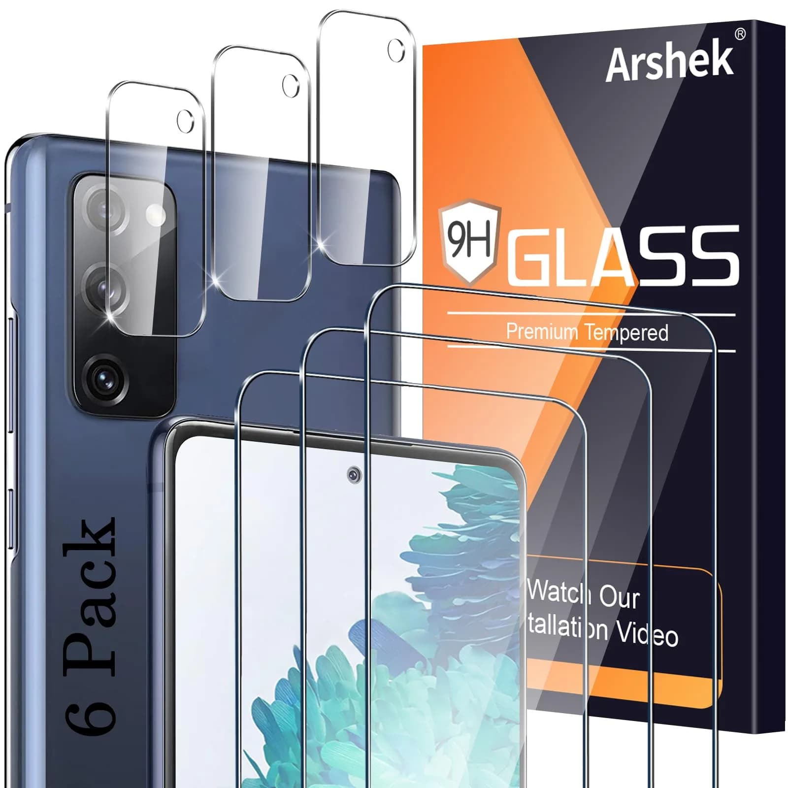Arshek Tempered Glass Screen Protector and Camera Protector for Samsung Galaxy S20 FE 5G/4G | 6 Pack