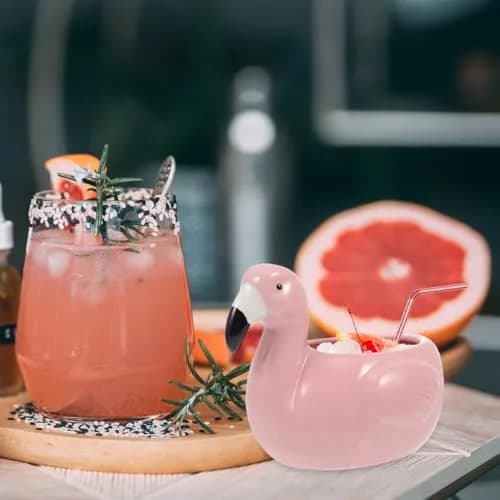 IMIKEYA Ceramic Flamingo Tiki Mug 10.5cm (4.13in) | Unique Hawaiian Party Drinkware thumbnail 2