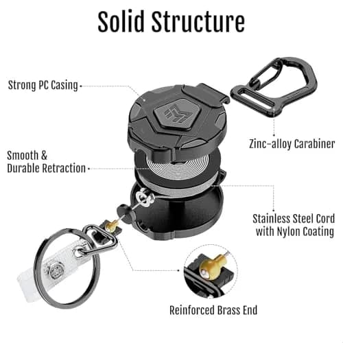 MNGARISTA Heavy Duty Retractable Badge Holder with Carabiner & 31.5” Steel Cord | Secure Key & ID Access thumbnail 4