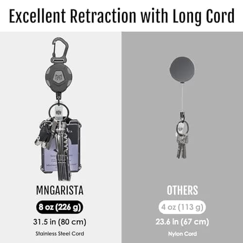 MNGARISTA Heavy Duty Retractable Badge Holder with Carabiner & 31.5” Steel Cord | Secure Key & ID Access thumbnail 3