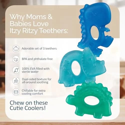 Itzy Ritzy Water-Filled Teethers for Teething Relief | Set of 3 Dinosaur Silicone Teethers, Baby 0-6 Months thumbnail 3