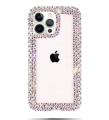 Bonitec Compatible with iPhone 13 Pro Max Case for Women Girls 3D Glitter Sparkle Bling Case Luxury Shiny Cute Crystal Rhinestone Bumper Clear thumbnail 1