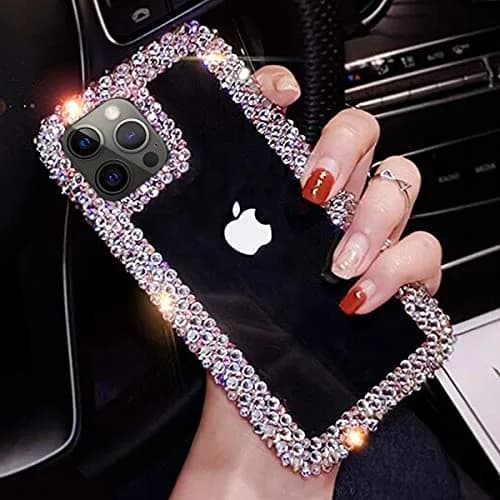 Bonitec Compatible with iPhone 13 Pro Max Case for Women Girls 3D Glitter Sparkle Bling Case Luxury Shiny Cute Crystal Rhinestone Bumper Clear thumbnail 4