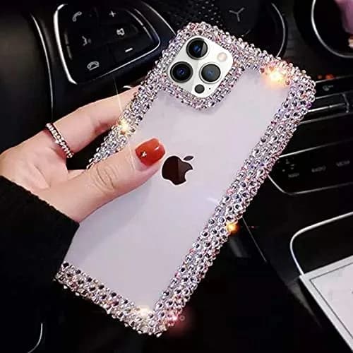 Bonitec Compatible with iPhone 13 Pro Max Case for Women Girls 3D Glitter Sparkle Bling Case Luxury Shiny Cute Crystal Rhinestone Bumper Clear thumbnail 3
