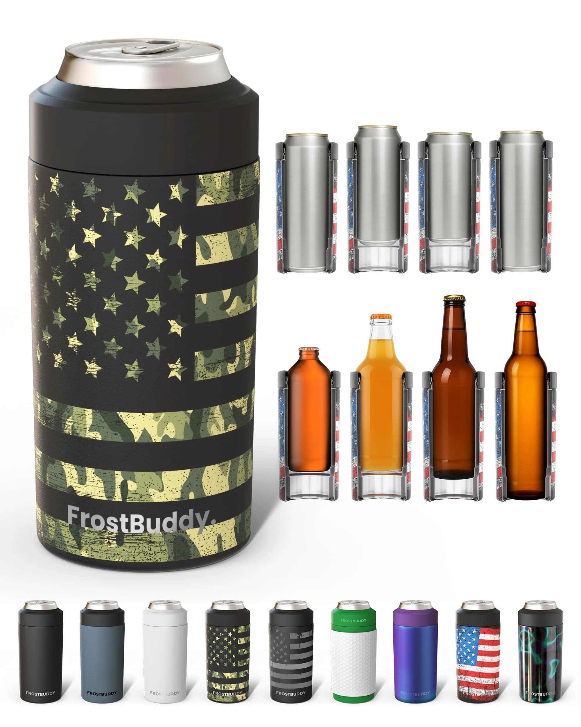 Frost Buddy Universal Can Cooler - 12oz/16oz Slim & Regular Cans, Bottles | Fits 5 Sizes, Keeps Drinks Cold 24 Hrs - main product image