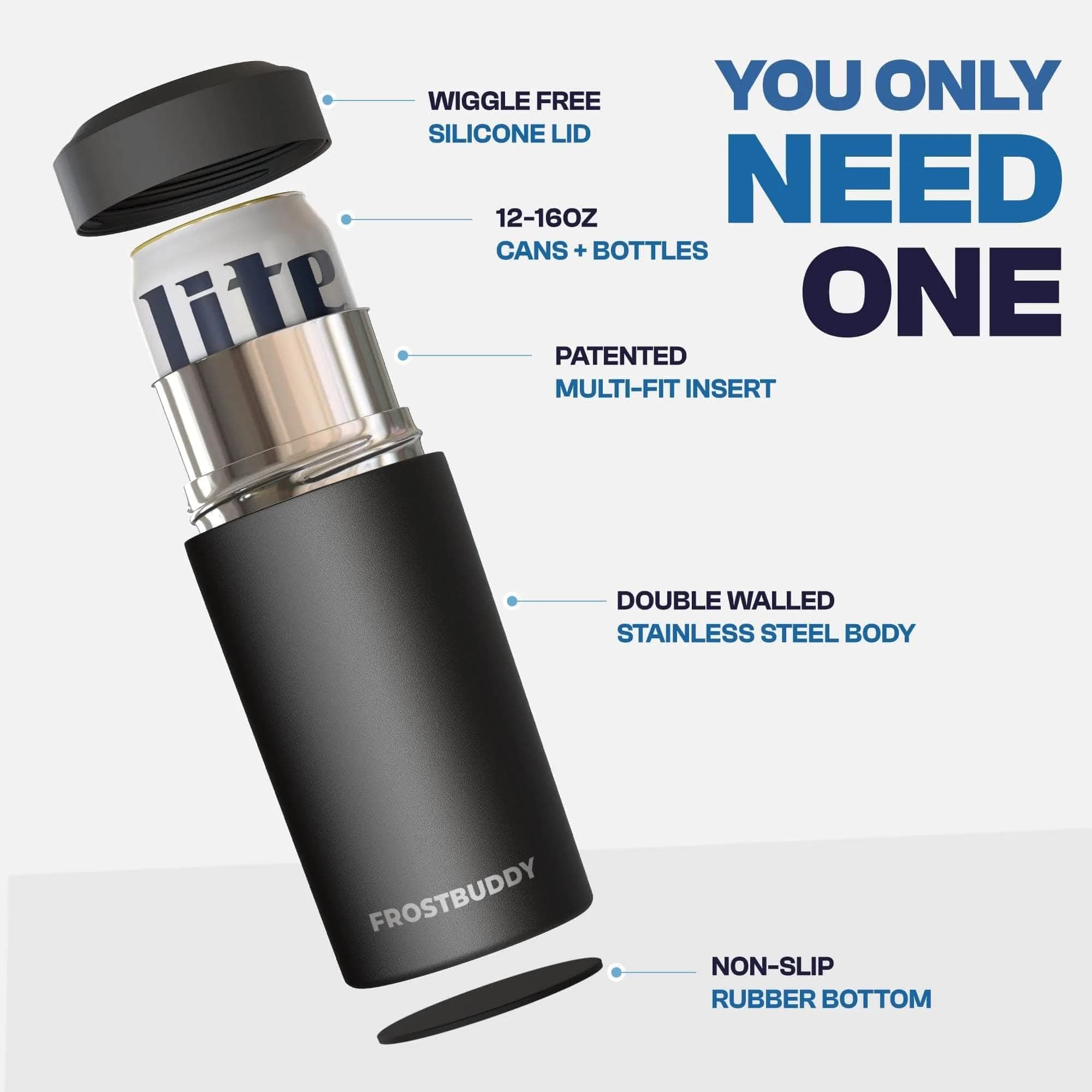 Frost Buddy Universal Can Cooler - 12oz/16oz Slim & Regular Cans, Bottles | Fits 5 Sizes, Keeps Drinks Cold 24 Hrs - view 3