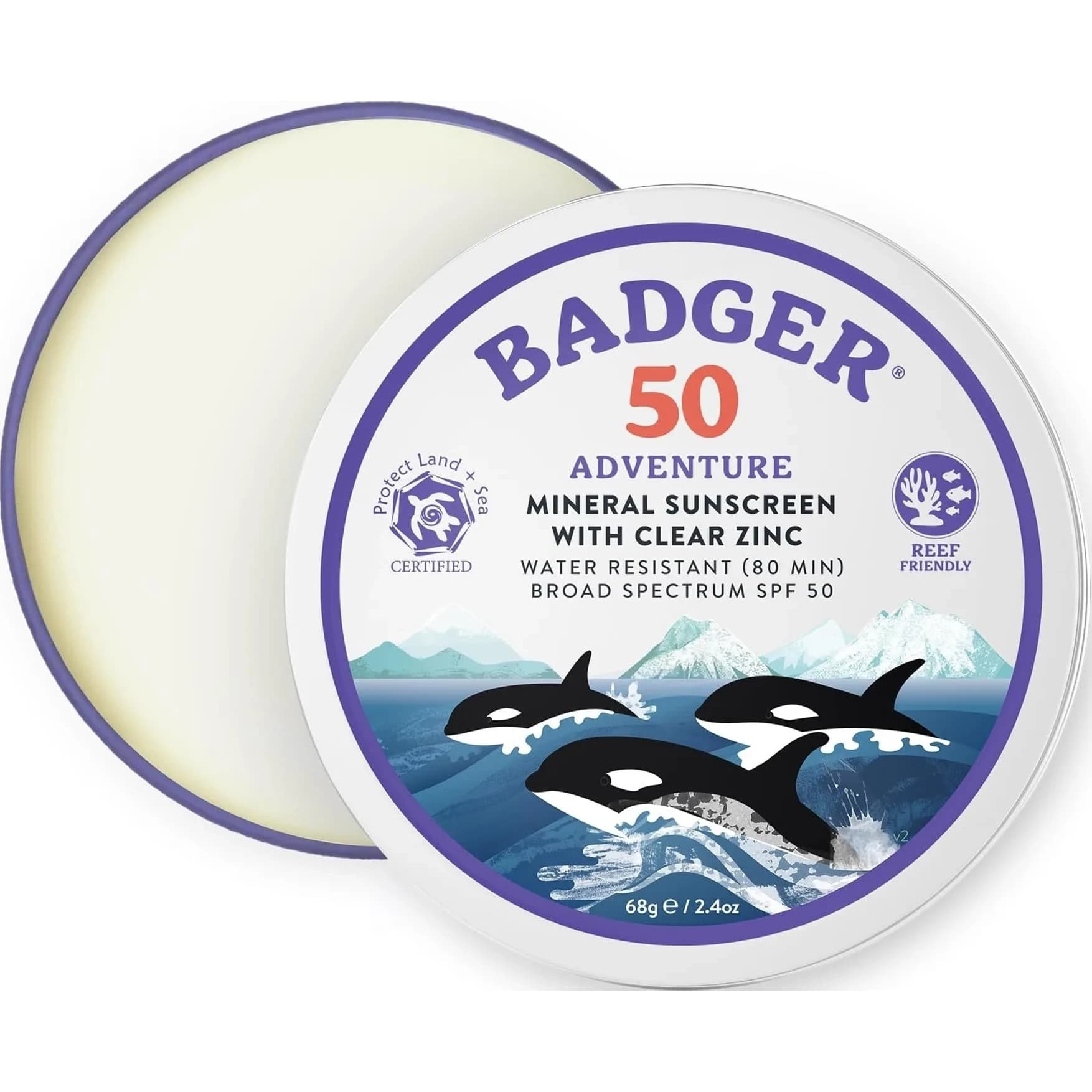 Badger SPF 50 Sport Mineral Sunscreen Cream 70ml (2.4 Fl Oz) | Broad Spectrum UVA/UVB Protection - main product image