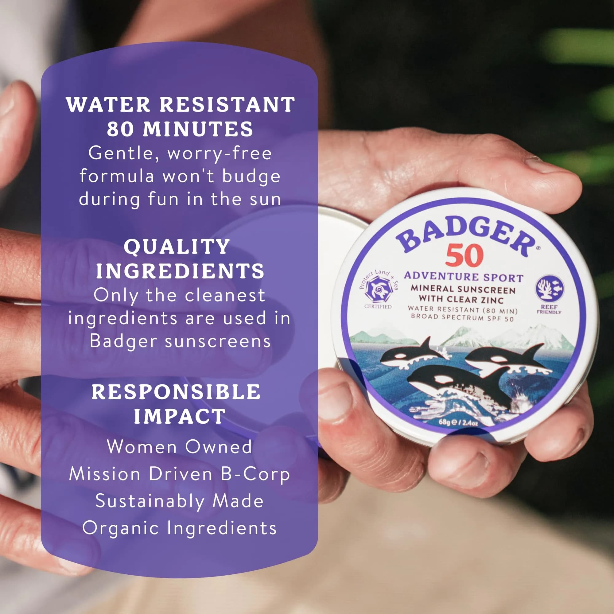 Badger SPF 50 Sport Mineral Sunscreen Cream 70ml (2.4 Fl Oz) | Broad Spectrum UVA/UVB Protection - view 7