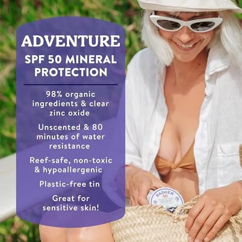 Badger SPF 50 Sport Mineral Sunscreen Cream 70ml (2.4 Fl Oz) | Broad Spectrum UVA/UVB Protection thumbnail 2