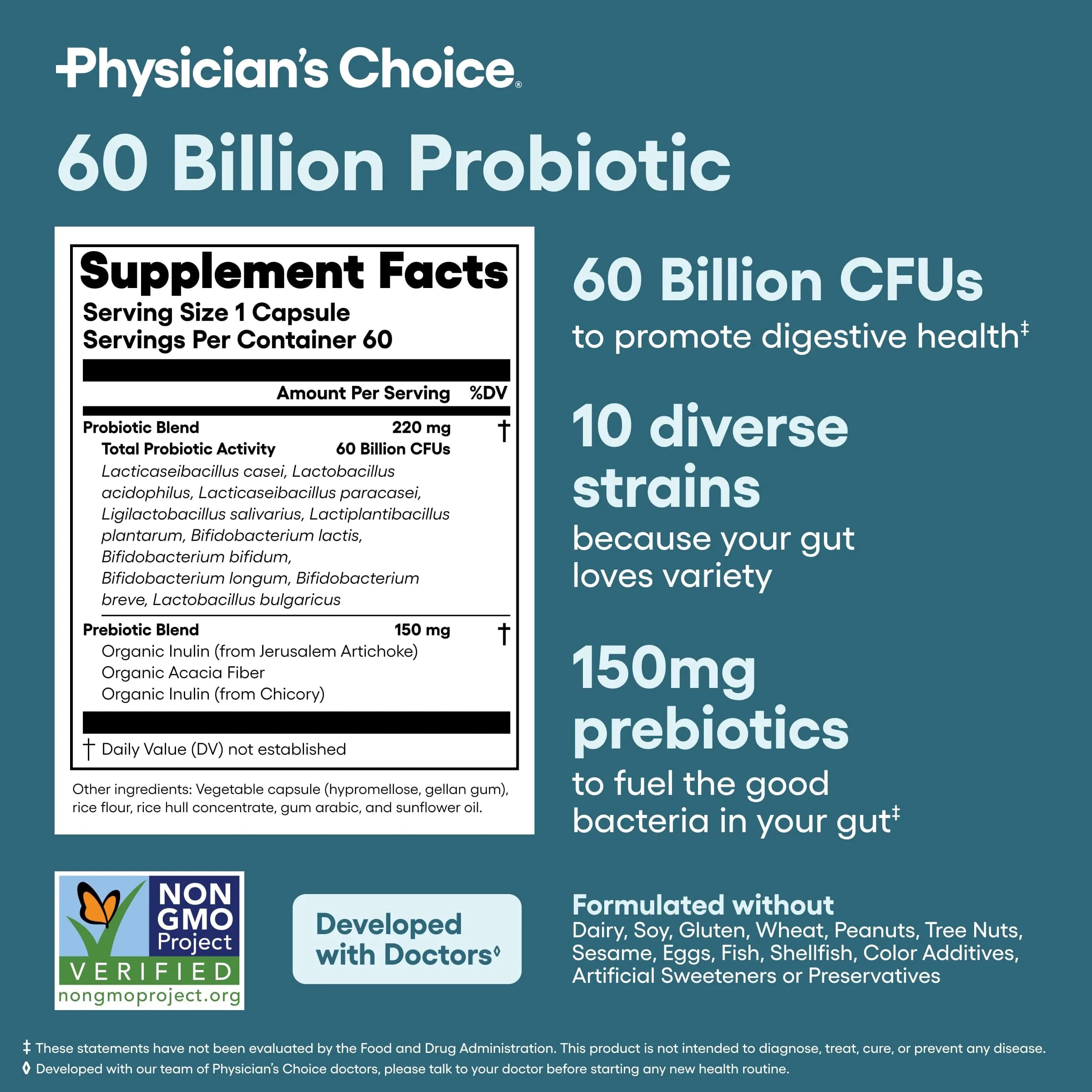 Physician's CHOICE Probiotics 60 Billion CFU - 10 Strains + Organic Prebiotics - 60 Capsules | Supports Gut Health & Digestion - view 6