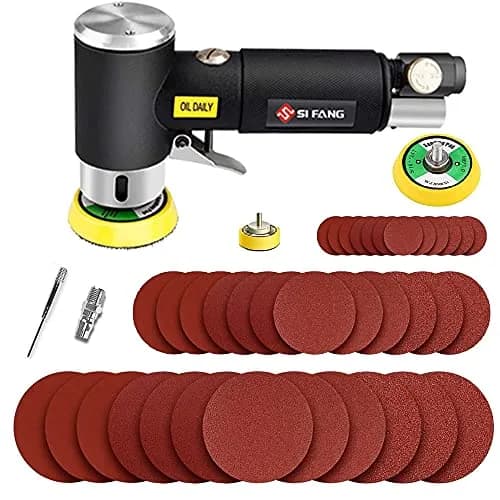 SI FANG Mini Air Sander 1" 2" 3" Pneumatic Random Orbital Polisher Kit | 15000 RPM Dual Action Air Sander with 51PCS Sanding Discs & Pads thumbnail 1