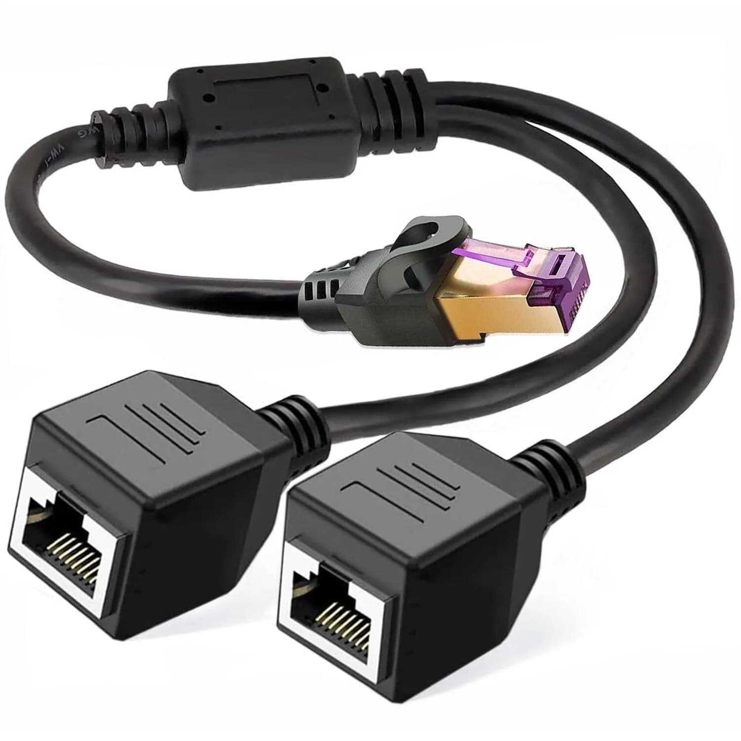ukiism Ethernet Splitter 1 to 2, RJ45 Male to 2 Female Ports, 0.3m (1ft) Cable | Cat7, Cat6, Cat5e Compatible - main product image