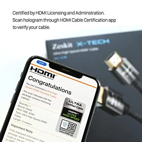 Zeskit X-Tech Ultra High Speed HDMI Cable 1.5ft (0.5m) | 8K60 4K120 144Hz eARC HDR HDCP 2.2 2.3 thumbnail 2