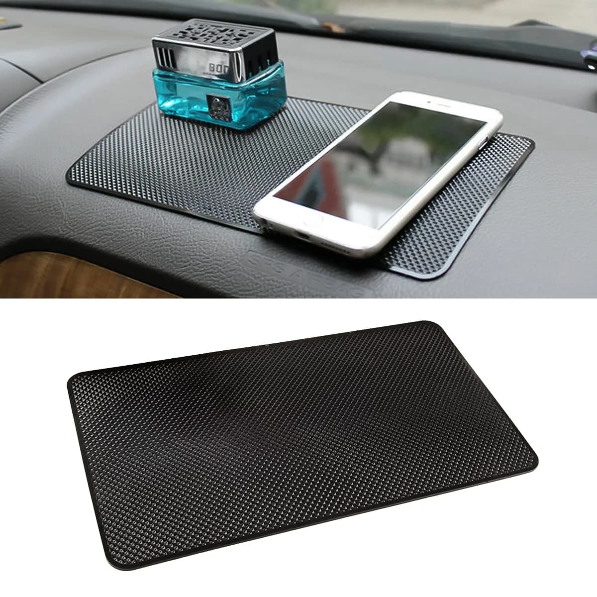 BLAU GRUN Universal Car Dashboard Anti-Slip Mat 27cm (10.6 Inch) | Holds Phones, Keys & Electronics Securely — Black/Grid