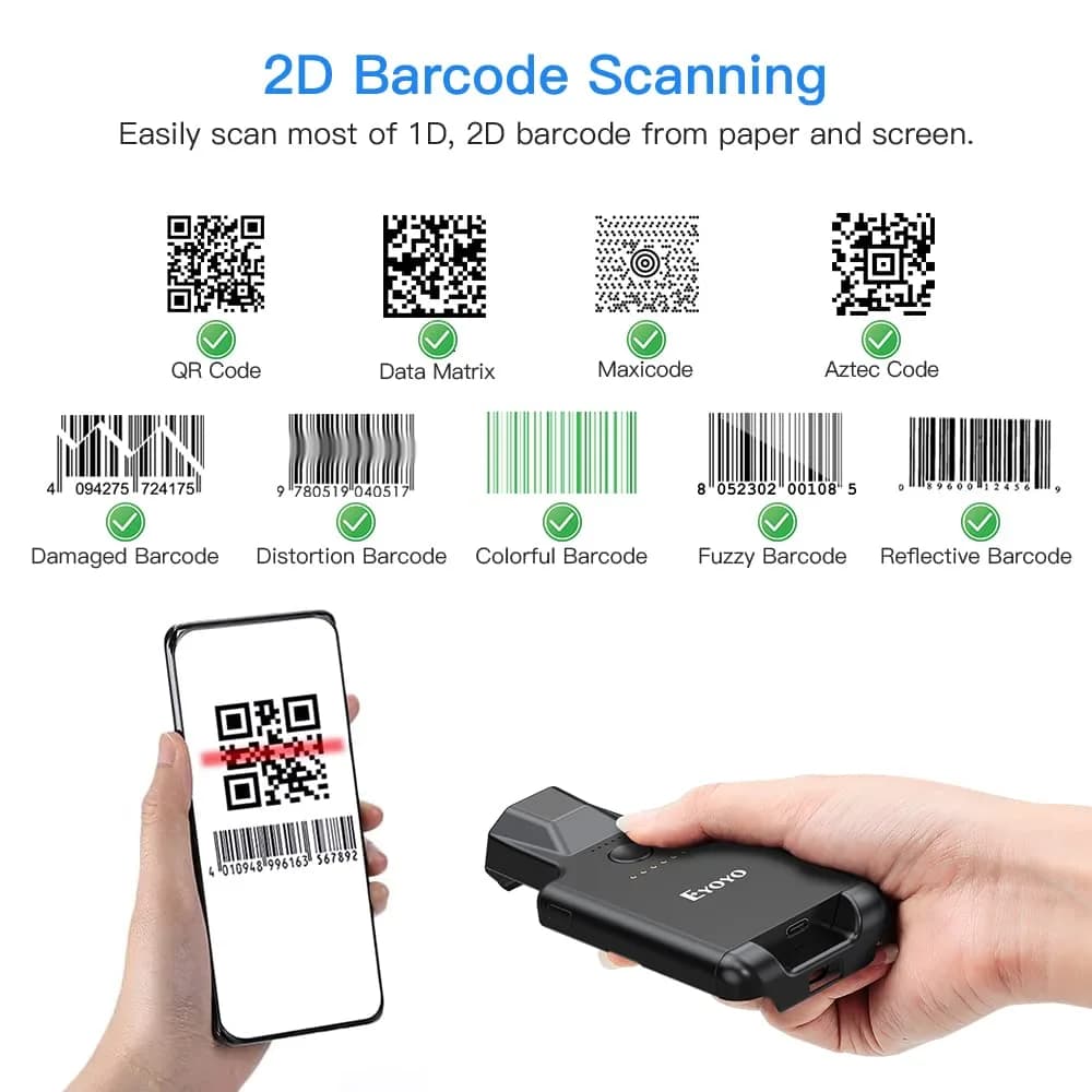 Eyoyo Bluetooth Back Clip QR Code Scanner 90g (3.1oz) | Scans 1D & 2D Barcodes from Phone Screens - view 5