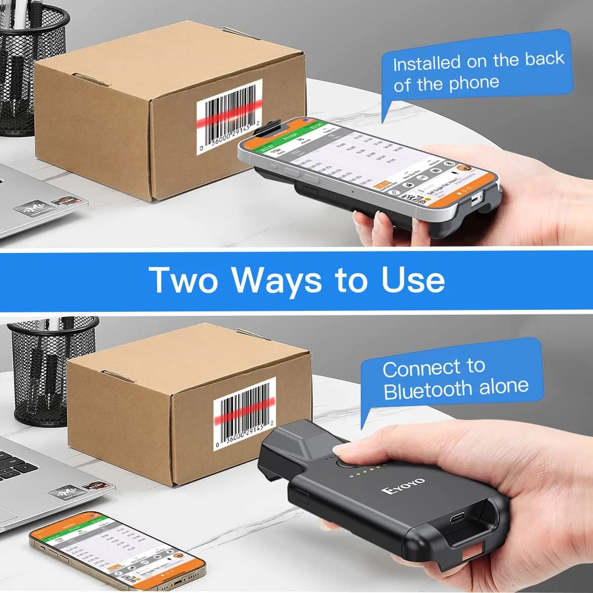 Eyoyo Bluetooth Back Clip QR Code Scanner 90g (3.1oz) | Scans 1D & 2D Barcodes from Phone Screens - view 3