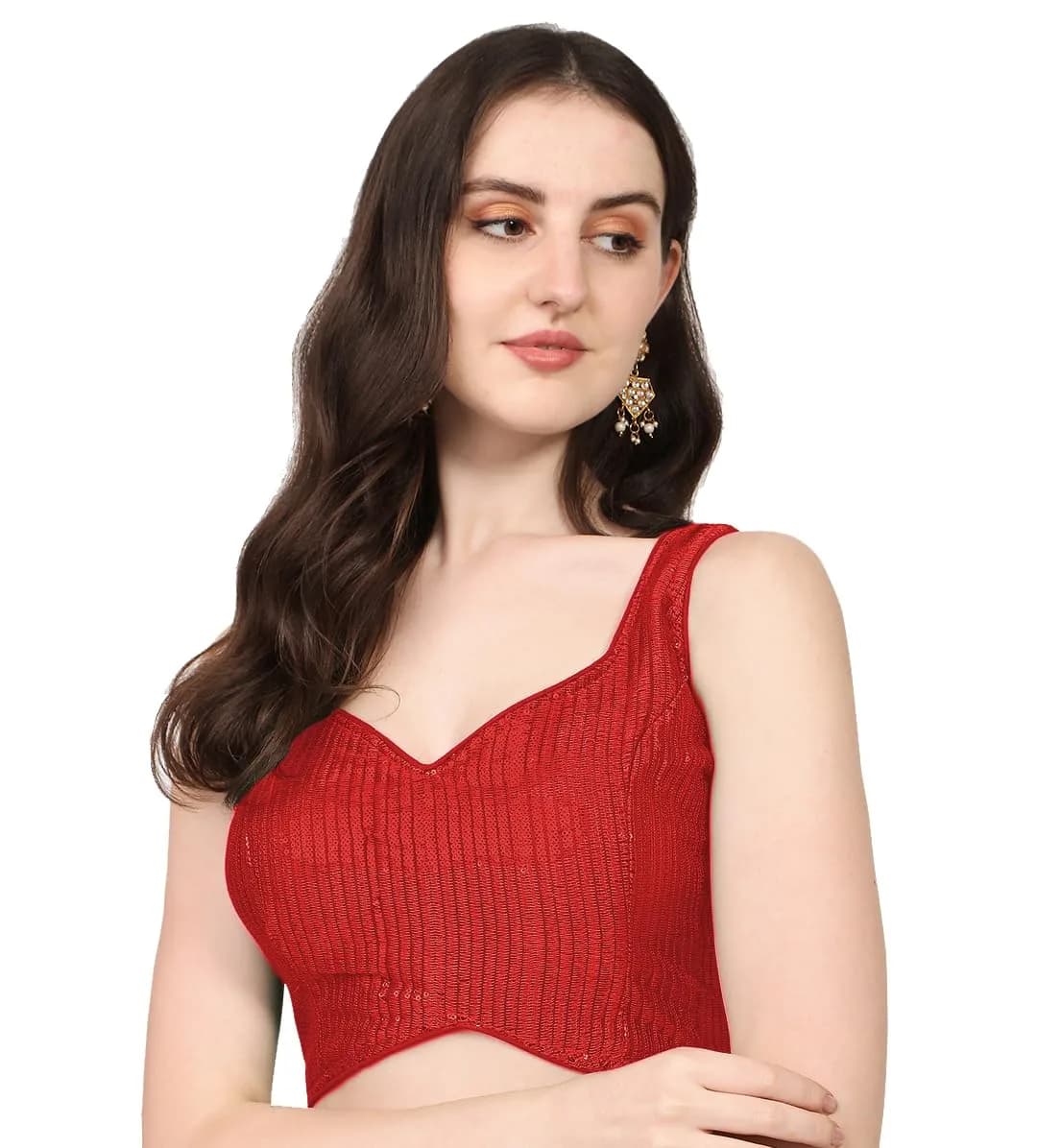 Vihu Fashion Black Georgette Sweetheart Neckline Choli 38 (96.52 cm) | Adjustable Size for Custom Fit — Red