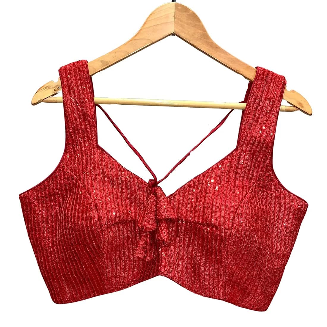 Vihu Fashion Red Georgette Saree Blouse with Sweetheart Neckline & Sequins (38/97cm) - view 6