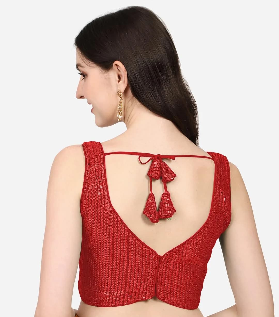 Vihu Fashion Red Georgette Saree Blouse with Sweetheart Neckline & Sequins (38/97cm) - view 2