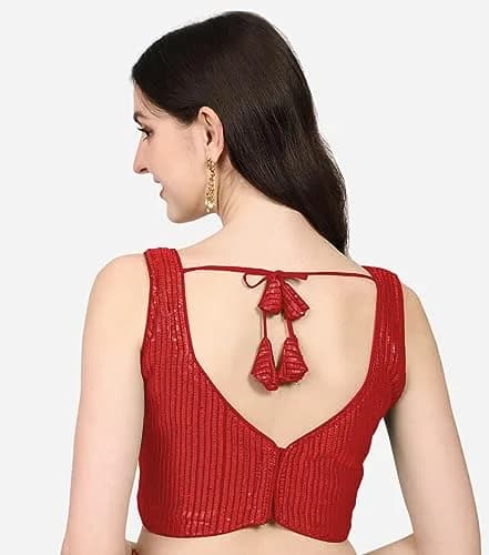 Vihu Fashion Red Georgette Saree Blouse with Sweetheart Neckline & Sequins (38/97cm) thumbnail 2