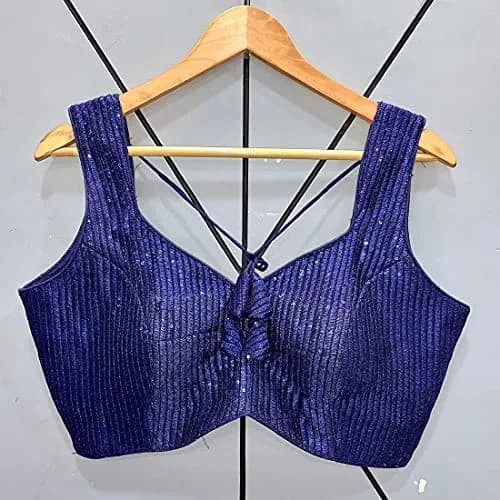 Vihu Fashion Navy Blue Georgette Ruched Sweetheart Neckline Saree Blouse 38 (96.5cm) | Adjustable Fit for Indian Occasions thumbnail 5