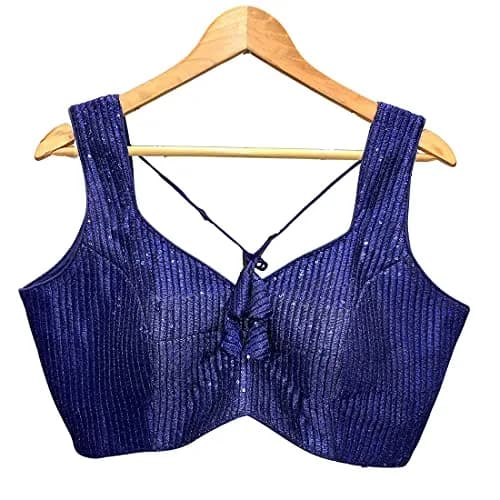 Vihu Fashion Navy Blue Georgette Ruched Sweetheart Neckline Saree Blouse 38 (96.5cm) | Adjustable Fit for Indian Occasions thumbnail 6