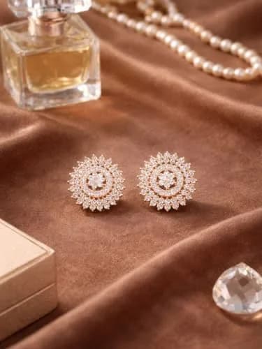 I Jewels Rose Gold Plated Stud Earrings for Women | Cubic Zirconia, Lightweight, Versatile (70-120 chars) thumbnail 4