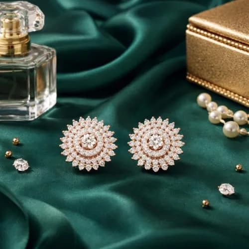 I Jewels Rose Gold Plated Stud Earrings for Women | Cubic Zirconia, Lightweight, Versatile (70-120 chars) thumbnail 2