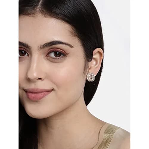 I Jewels Rose Gold Plated Stud Earrings for Women | Cubic Zirconia, Lightweight, Versatile (70-120 chars) thumbnail 3