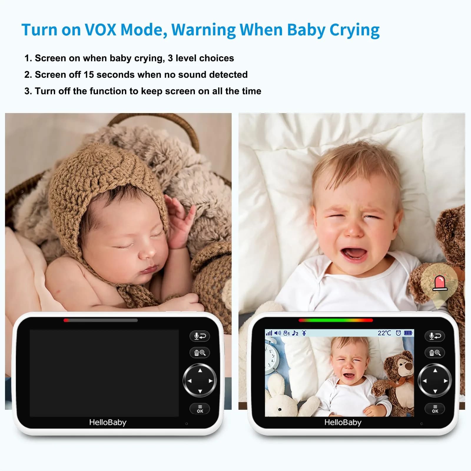 HelloBaby HB6550 No WiFi Baby Monitor 5" Screen with Camera & 2-Way Talk | 30-Hour Battery & 1000ft Range - view 6