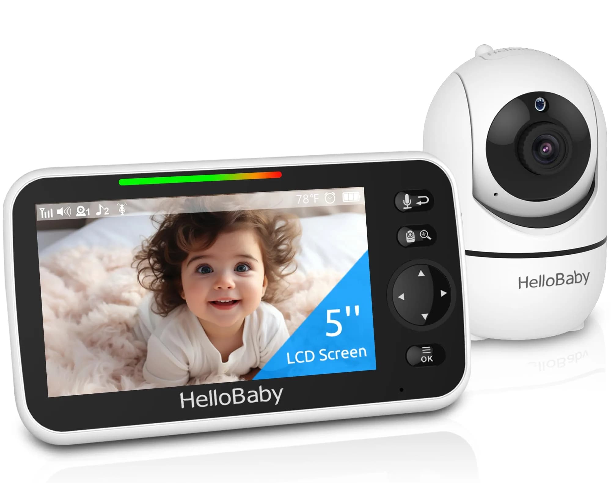 HelloBaby HB6550 No WiFi Baby Monitor 5" Screen with Camera & 2-Way Talk | 30-Hour Battery & 1000ft Range