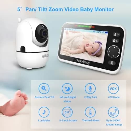 HelloBaby HB6550 No WiFi Baby Monitor 5" Screen with Camera & 2-Way Talk | 30-Hour Battery & 1000ft Range thumbnail 2