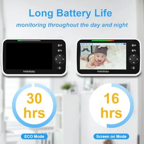 HelloBaby HB6550 No WiFi Baby Monitor 5" Screen with Camera & 2-Way Talk | 30-Hour Battery & 1000ft Range thumbnail 3