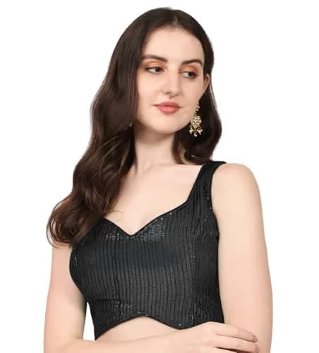 Vihu Fashion Black Georgette Sweetheart Neckline Choli 38 (96.52 cm) | Adjustable Size for Custom Fit thumbnail 1
