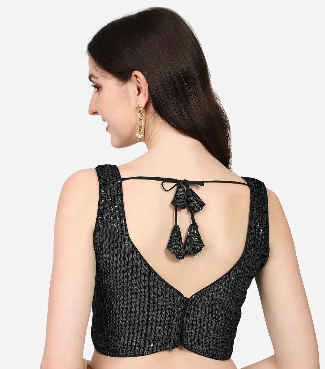 Vihu Fashion Black Georgette Sweetheart Neckline Choli 38 (96.52 cm) | Adjustable Size for Custom Fit - view 4