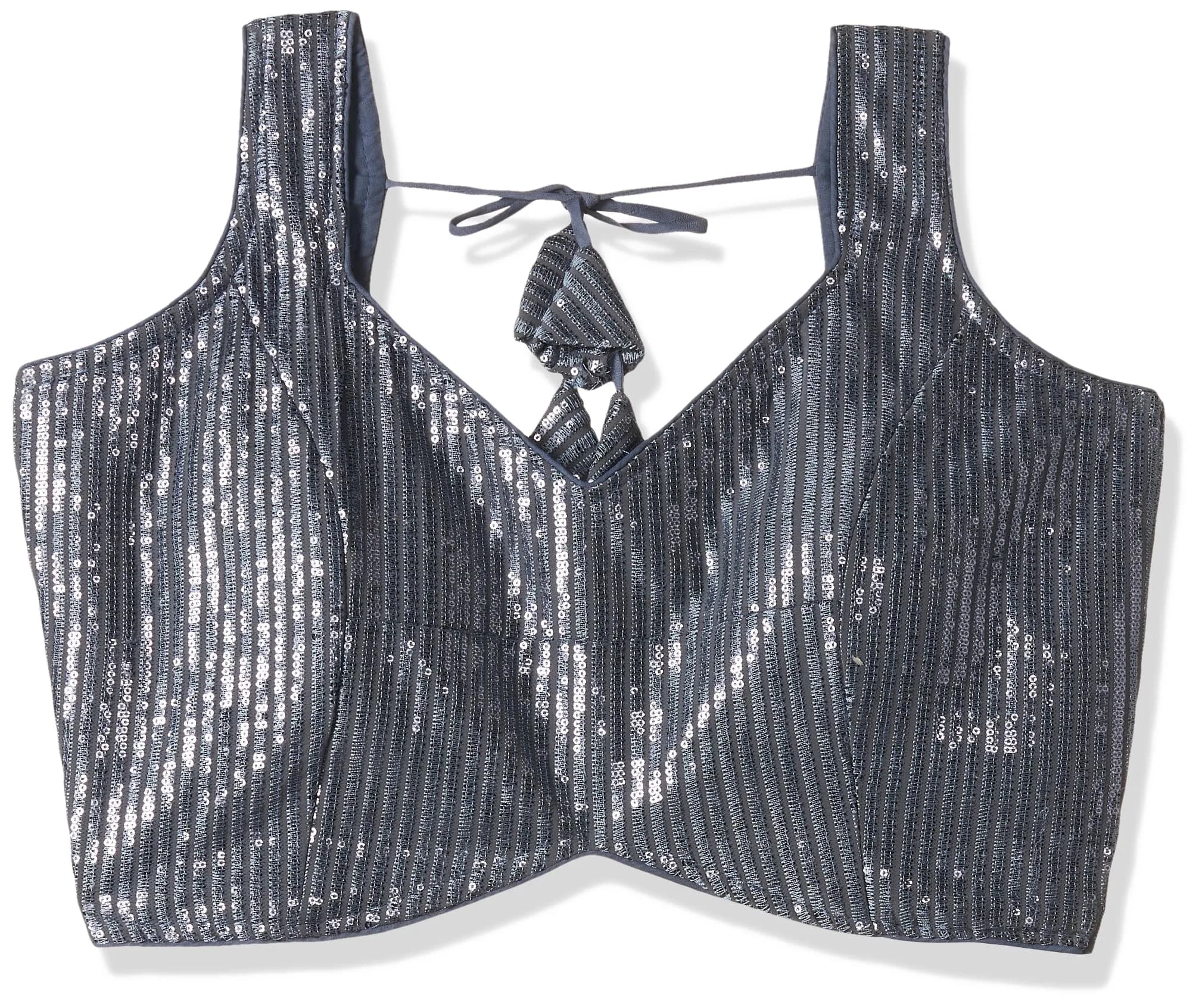 Vihu Fashion Red Georgette Saree Blouse with Sweetheart Neckline & Sequins (38/97cm) — Grey / 38