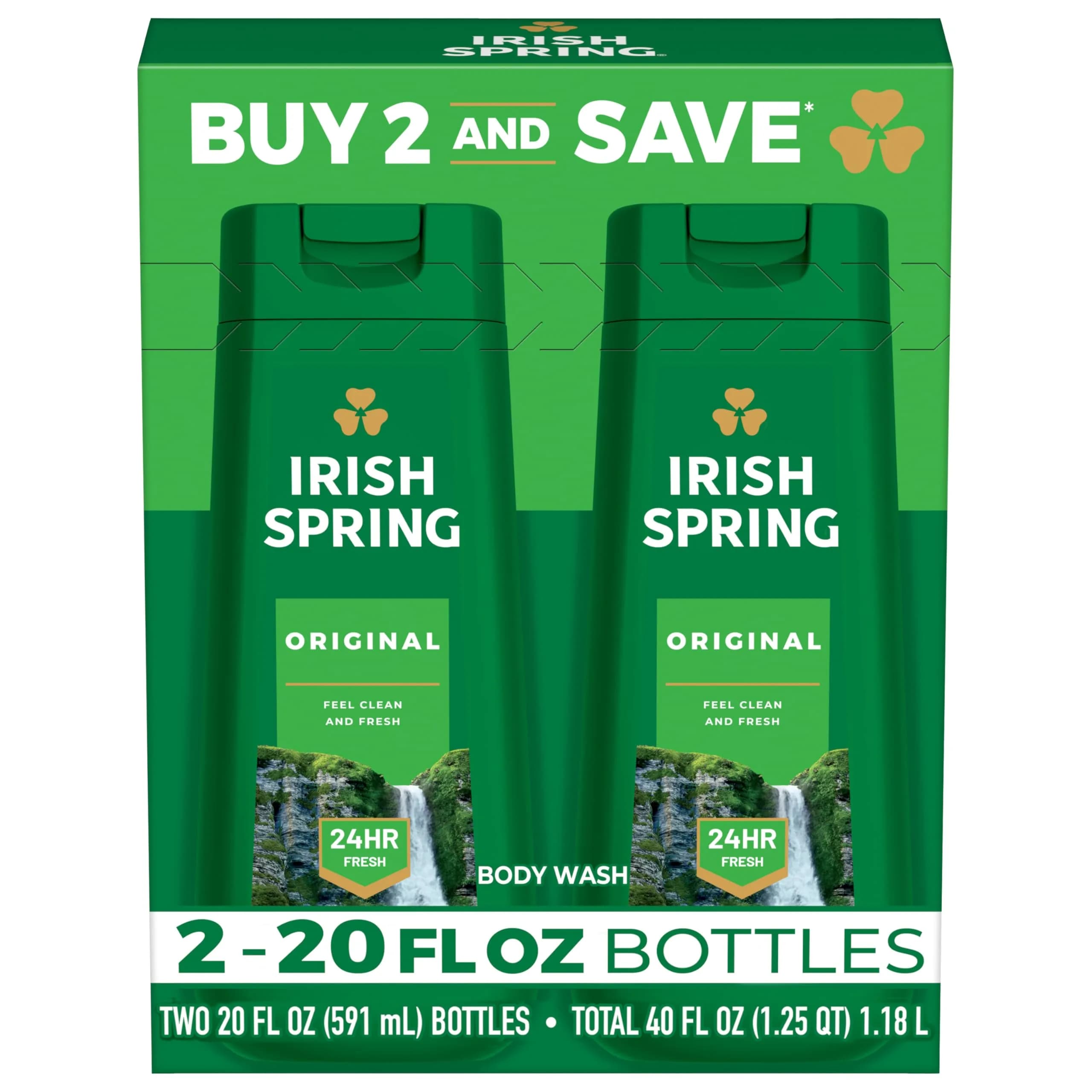 Irish Spring Original Body Wash, Cool Fresh Scent, 20 fl oz (2 Pack) | Long-Lasting Freshness & Moisturizing