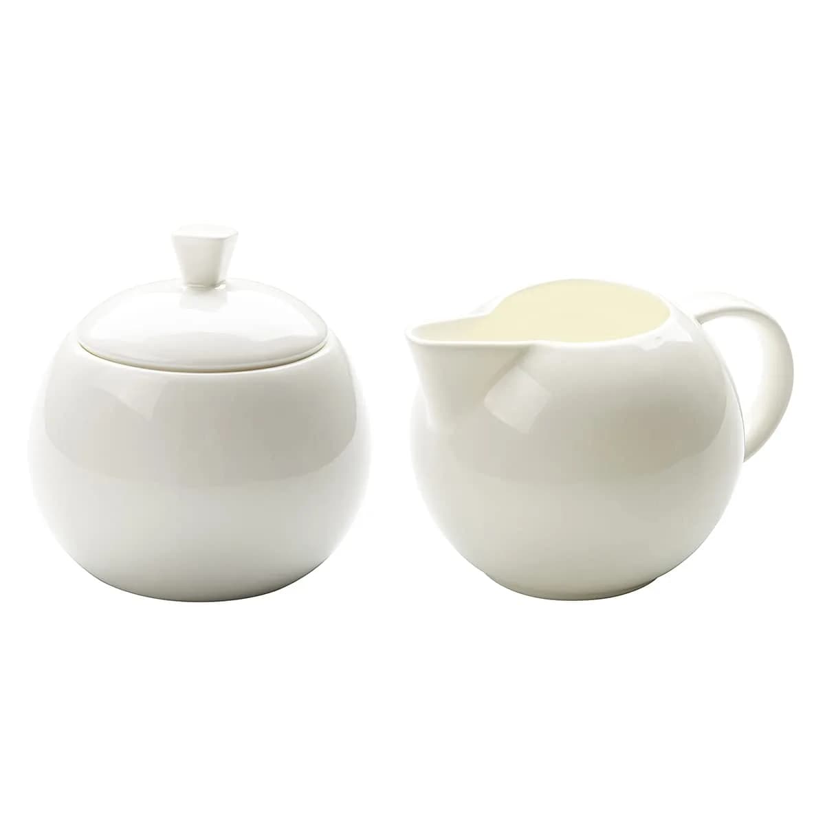 Bicuzat Pure White Porcelain Sugar Bowl and Creamer Set with Lid | 3-Piece Set, 10 oz & 12 oz