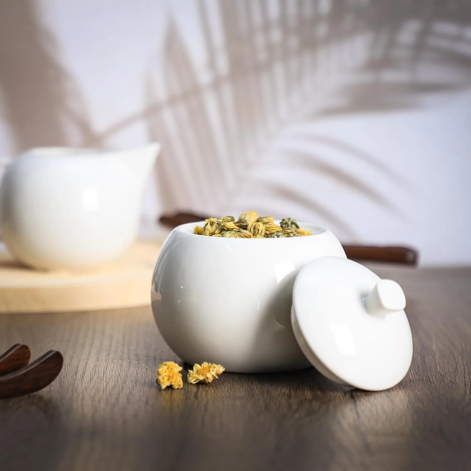 Bicuzat Pure White Porcelain Sugar Bowl and Creamer Set with Lid | 3-Piece Set, 10 oz & 12 oz - view 5