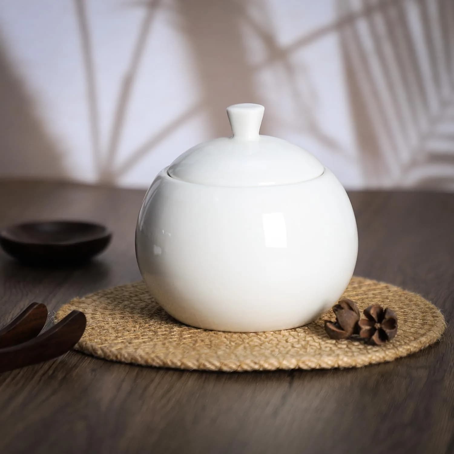 Bicuzat Pure White Porcelain Sugar Bowl and Creamer Set with Lid | 3-Piece Set, 10 oz & 12 oz - view 6