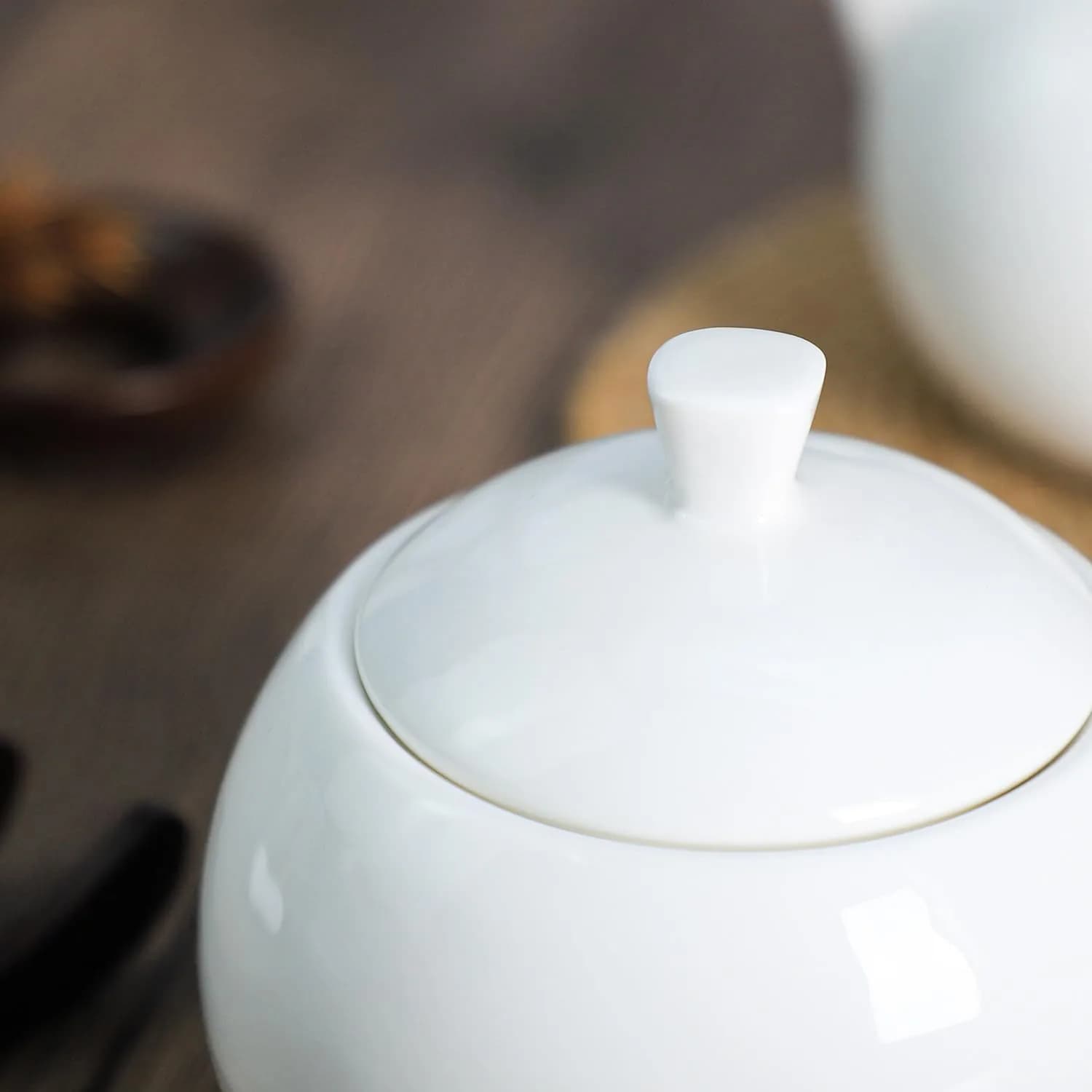 Bicuzat Pure White Porcelain Sugar Bowl and Creamer Set with Lid | 3-Piece Set, 10 oz & 12 oz - view 7