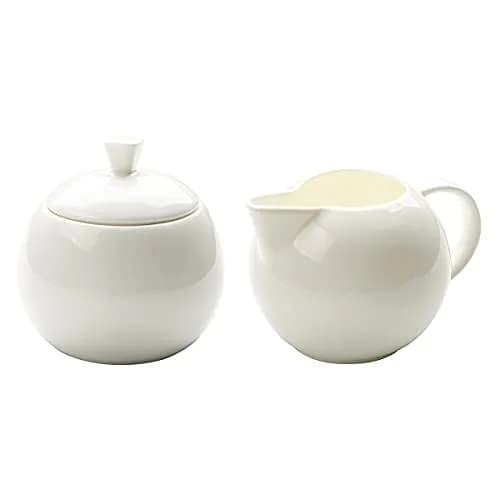 Bicuzat Pure White Porcelain Sugar Bowl and Creamer Set with Lid | 3-Piece Set, 10 oz & 12 oz thumbnail 1