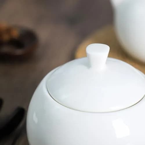 Bicuzat Pure White Porcelain Sugar Bowl and Creamer Set with Lid | 3-Piece Set, 10 oz & 12 oz thumbnail 7