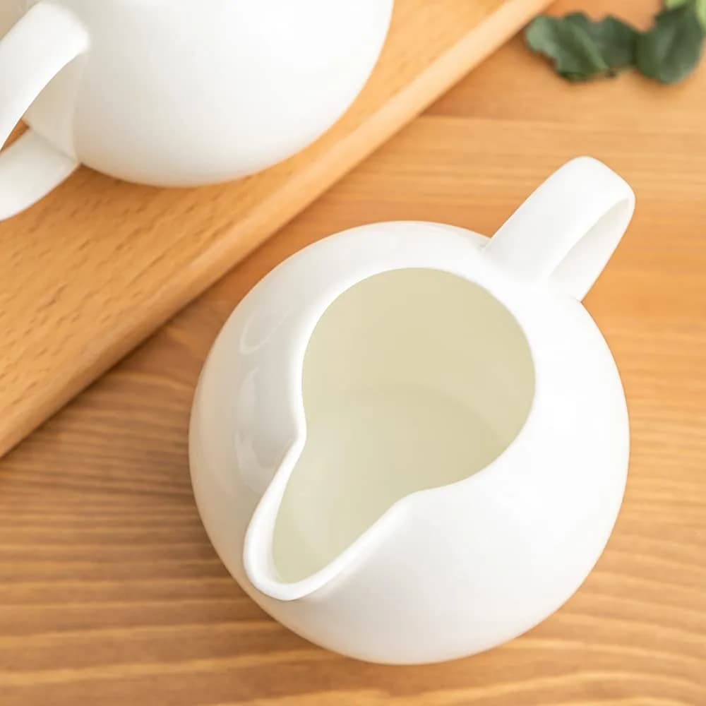 Bicuzat Pure White Porcelain Sugar Bowl and Creamer Set with Lid | 3-Piece Set, 10 oz & 12 oz - view 8