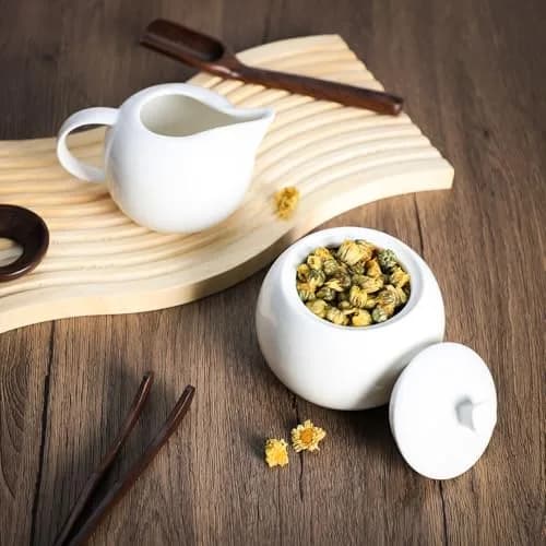 Bicuzat Pure White Porcelain Sugar Bowl and Creamer Set with Lid | 3-Piece Set, 10 oz & 12 oz thumbnail 3