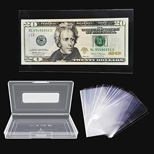 MUDOR Dollar Bill Holders for Collectors, 100 Pack Paper Money Sleeves | Clear PP Material, Currency Banknotes Protector Holder with Storage Case thumbnail 1