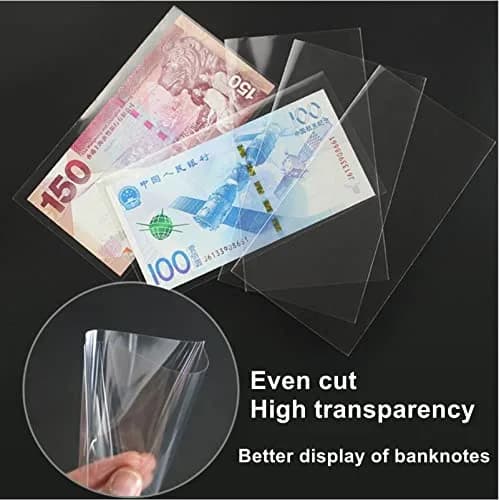 MUDOR Dollar Bill Holders for Collectors, 100 Pack Paper Money Sleeves | Clear PP Material, Currency Banknotes Protector Holder with Storage Case thumbnail 3