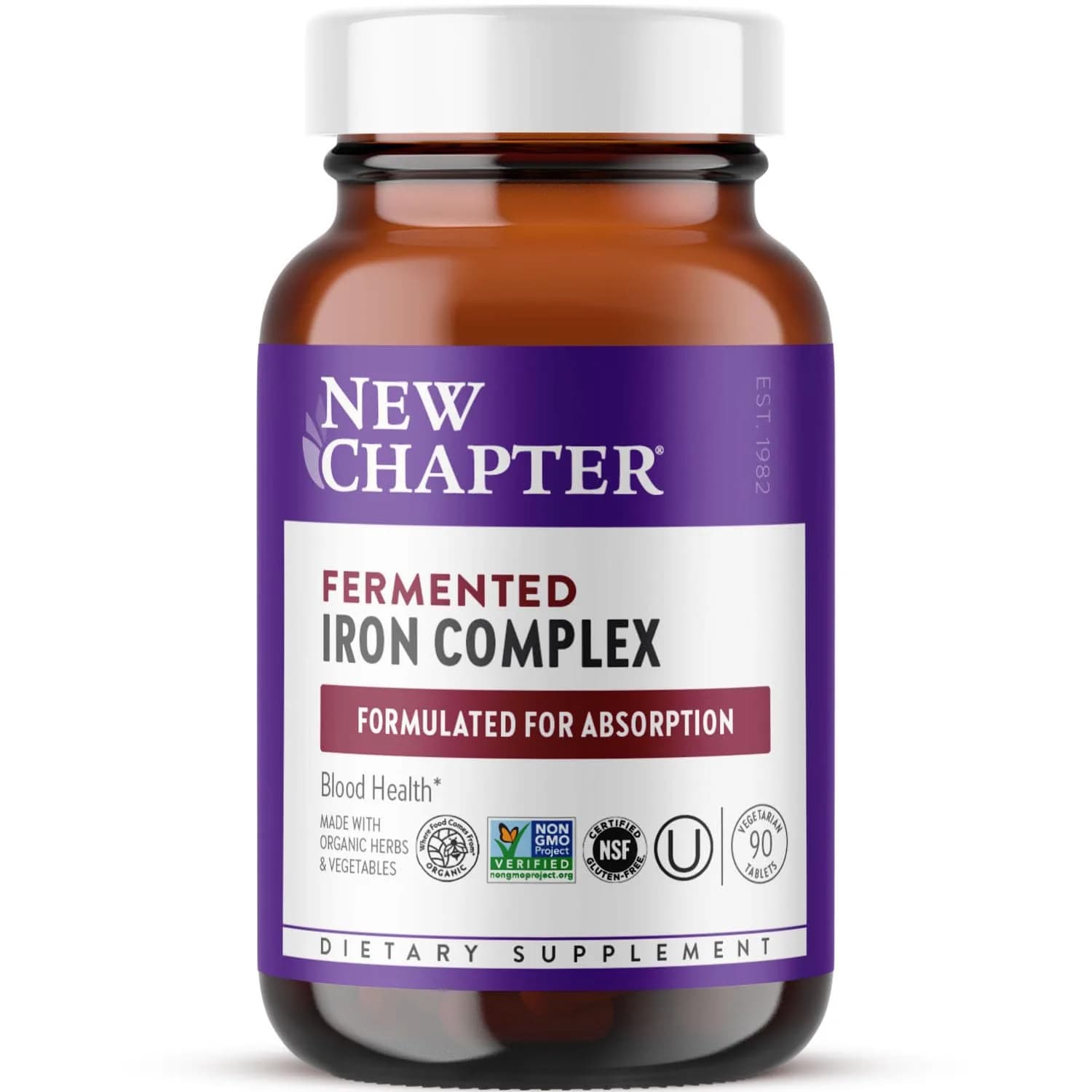 New Chapter Fermented Iron Complex 90 Tablets | Whole-Food Fermented Iron for Blood & Energy