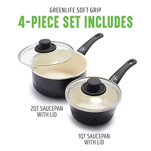 GreenLife Soft Grip 1QT & 2QT Saucepan Set | Healthy Ceramic Nonstick, Toxin-Free, Dishwasher Safe, Glass Lids, Stay-Cool Handles thumbnail 2