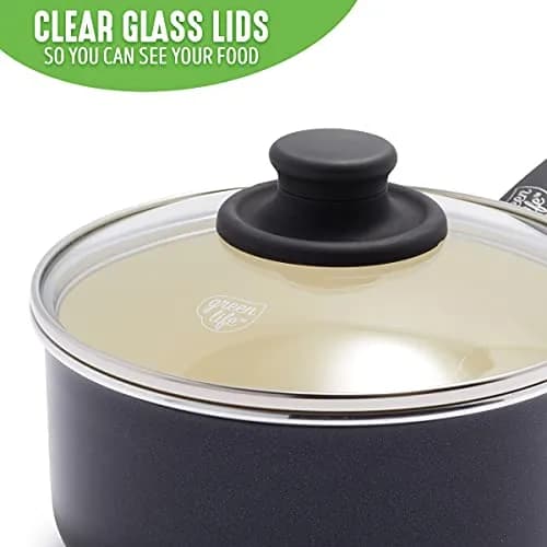 GreenLife Soft Grip 1QT & 2QT Saucepan Set | Healthy Ceramic Nonstick, Toxin-Free, Dishwasher Safe, Glass Lids, Stay-Cool Handles thumbnail 3
